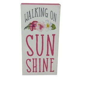 Tropical Wooden Block Sign Walking on Sunshine Floral Home Decor 6" Flamingo